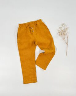 Sofortkauf: Leinenhose in Senf mit Knopfleiste, Gr. 98/104