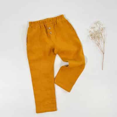 Sofortkauf: Leinenhose in Senf mit Knopfleiste, Gr. 98/104