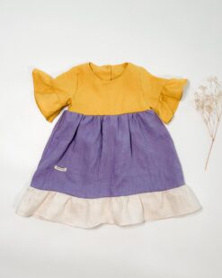 Sofortkauf: Colorblock Stufenkleid aus Leinen, Gr. 86/92