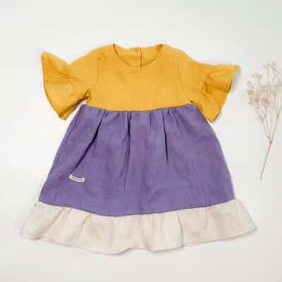 Sofortkauf: Colorblock Stufenkleid aus Leinen, Gr. 86/92