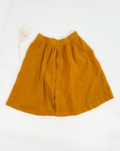 Sofortkauf: Damen Leinenrock mit Knopfleiste und Taschen in Senf, Gr. L (42/44)