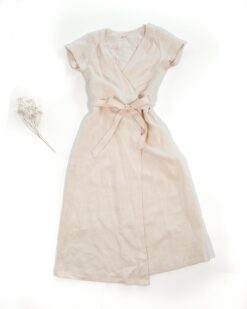 Sofortkauf: wandenlanges Damen Wickelkleid aus Leinen in Wollweiß, Gr. S (34/36)