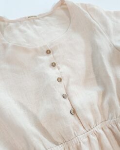 Alternative view of Sofortkauf: Damen Leinenkleid mit Knopfleiste in Wollweiß, Gr. L (42/44)