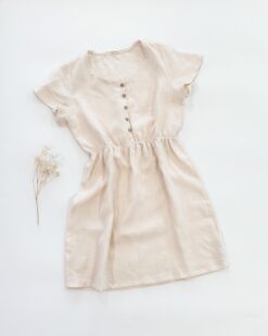 Sofortkauf: Damen Leinenkleid mit Knopfleiste in Wollweiß, Gr. L (42/44)