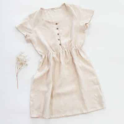 Sofortkauf: Damen Leinenkleid mit Knopfleiste in Wollweiß, Gr. L (42/44)