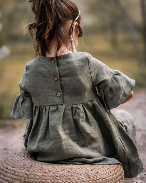 Sommer Leinenkleid festlich Volant Kleid für Blumenmädchen