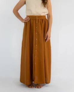 Damen Leinenrock mit Knopfleiste - Maxirock