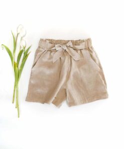 Damen Paperbag Leinenshorts - kurze Sommer Hose für Frauen