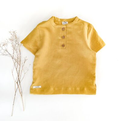kurzarm Leinenshirt mit Knopfleiste