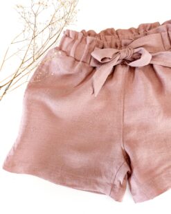 Paperbag Mädchen Shorts mit Schleife aus Leinen