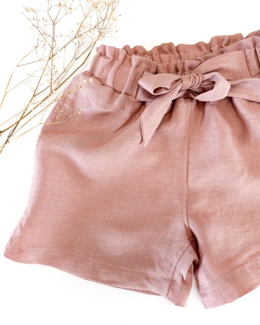 Paperbag Mädchen Shorts mit Schleife aus Leinen