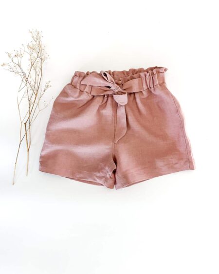 Paperbag Mädchen Shorts mit Schleife aus Leinen