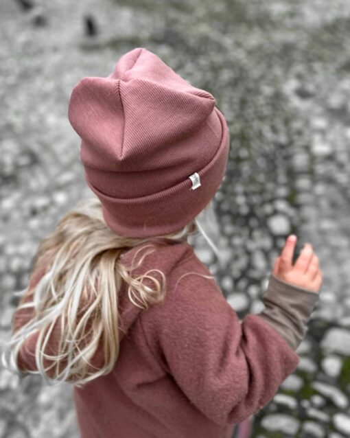 Hipster Beanie aus Merinowolle für Kinder und Babys in Altrosa