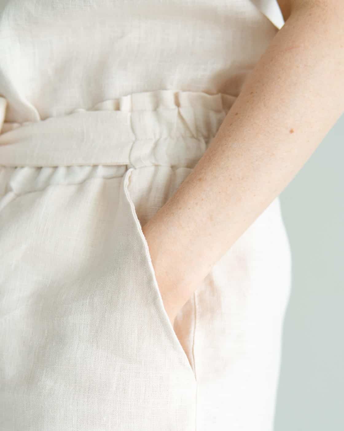 Damen Leinen Paperbag Shorts mit Schleife – Bild 4