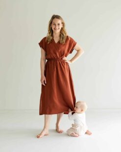 Damen Leinenkleid mit Wickeloptik