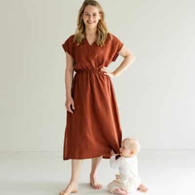 Damen Leinenkleid mit Wickeloptik
