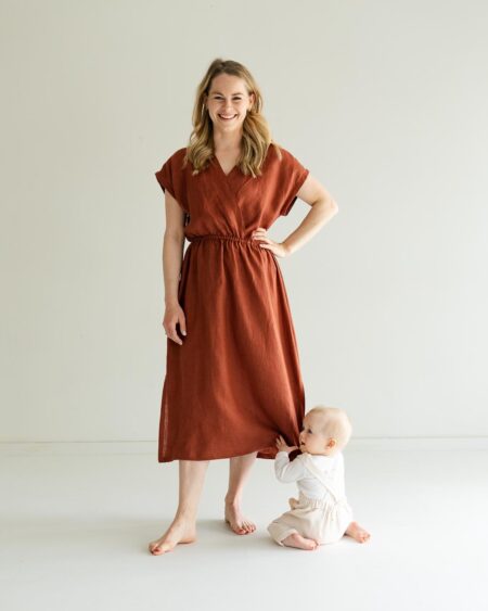 Damen Leinenkleid mit Wickeloptik