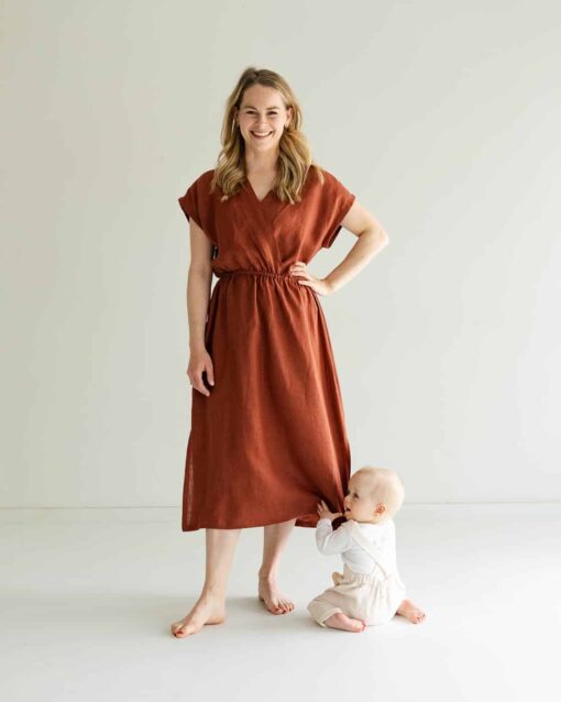 Damen Leinenkleid mit Wickeloptik