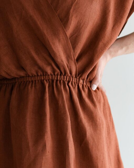 Damen Leinenkleid mit Wickeloptik – Bild 5