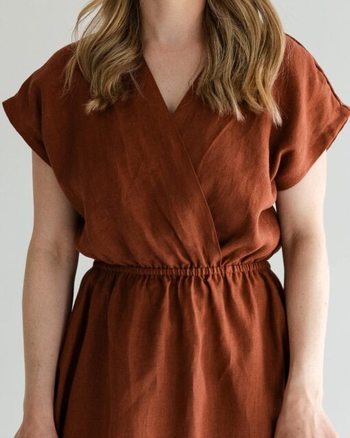 Damen Leinenkleid mit Wickeloptik – Bild 2