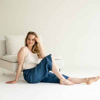 Sofortkauf: Damen Culotte aus Leinen in Jeansblau, Gr. M (34/36)