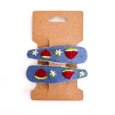 handbestickte Haarspangen 2er-Set – Sommerblau "Melone"