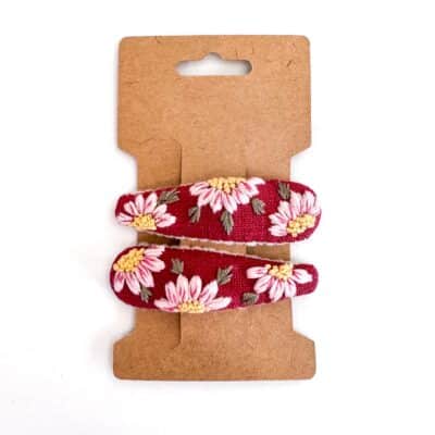 handbestickte Haarspangen 2er-Set – Himbeere "Blüten"
