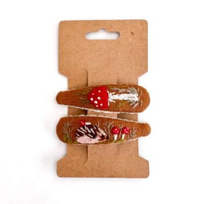 handbestickte Haarspangen 2er-Set – Zimt "Igelchen"