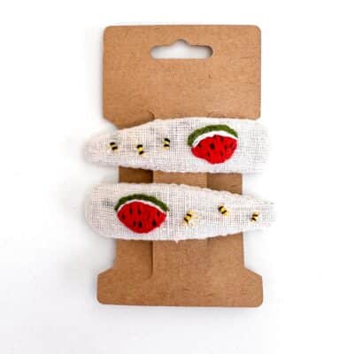 handbestickte Haarspangen 2er-Set – Wollweiß "Melone"