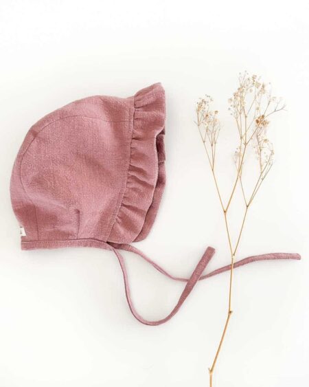 Sofortkauf: Leinen Baby Bonnet in Altrosa, Gr. 46-48