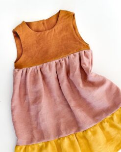 Sommerkleid Colorblock Leinen Stufenkleid für Kinder