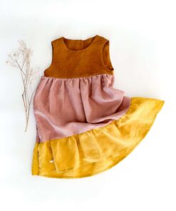 farbiges Sommerkleid Colourblock Leinenkleid für Kinder