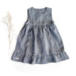 Sommer Kleid aus Leinen für Kinder - mit Rüschen und Knopfleiste am Rücken