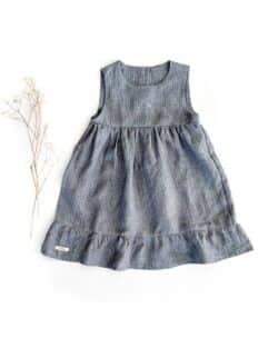 Sommer Kleid aus Leinen für Kinder - mit Rüschen und Knopfleiste am Rücken