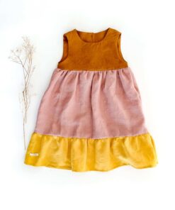 Colorblock Leinen Kleid für Kinder mit Rüschen