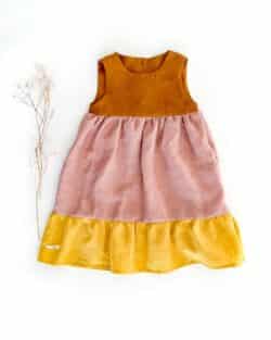 Colorblock Leinen Kleid für Kinder mit Rüschen