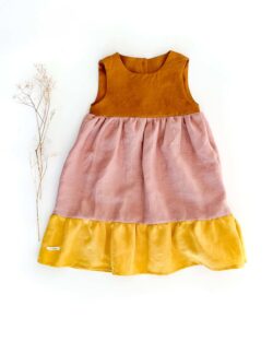 Colorblock Leinen Kleid für Kinder mit Rüschen