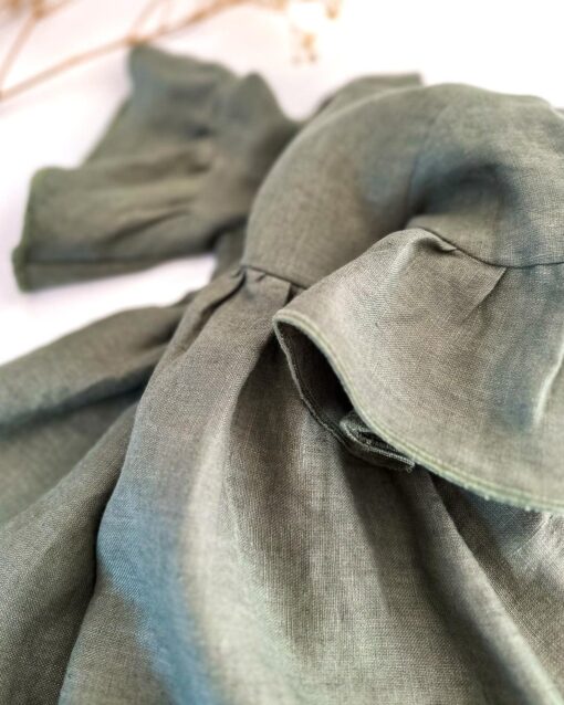 Mädchen Leinen Sommerkleid mit Volants - Stufenkleid mit Volantärmeln