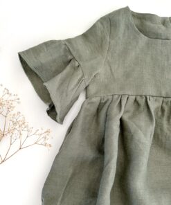 Mädchen Leinen Sommerkleid mit Volants - für Taufe, Hochzeit, Blumenmädchen