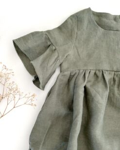 Mädchen Leinen Sommerkleid mit Volants - für Taufe, Hochzeit, Blumenmädchen
