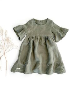 Mädchen Volantkleid Rüschenkleid mit Volants aus Leinen - für Taufe, Hochzeit, Blumenmädchen