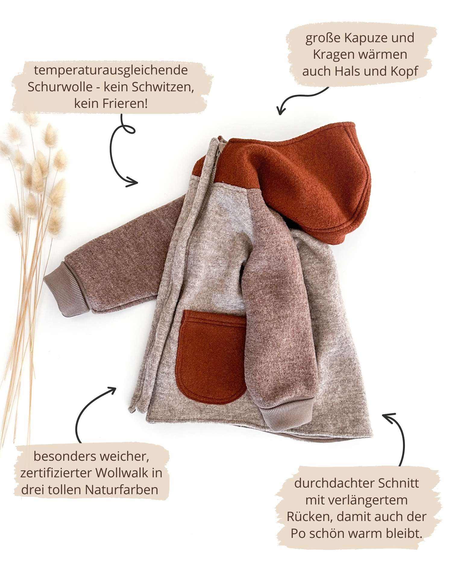 Colorblock Kinder Jacke aus Wollwalk neutral - geschlechtsneutral