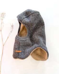 Sofortkauf: runde Wollwalk Schlupfmütze Anthrazit/Baumwollfleece, Gr. 52/54