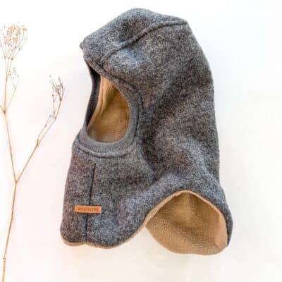 Sofortkauf: runde Wollwalk Schlupfmütze Anthrazit/Baumwollfleece, Gr. 52/54