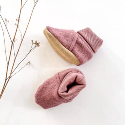 Sofortkauf: gefütterte Wollwalk Schuhe in Altrosa mit Naturleder Sohle, Gr. 18-19