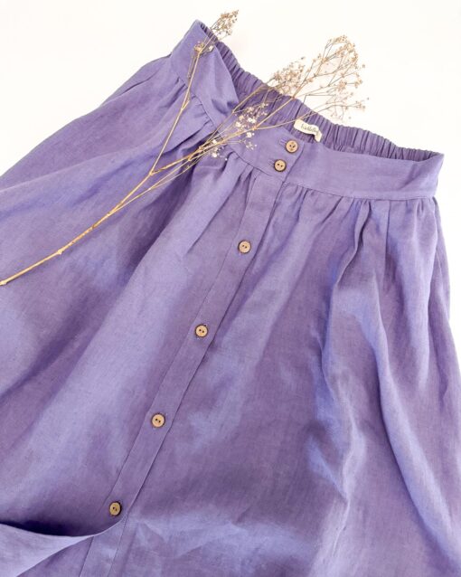 Sofortkauf: Damen Leinenrock mit Knopfleiste und Taschen in Lavendel, Gr. M (38/40) – Bild 2