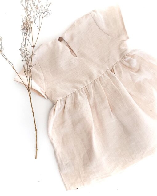Sofortkauf: Leinenkleid mit kurzen Ärmeln und Taschen in Natur, Gr. 74/80 – Bild 3