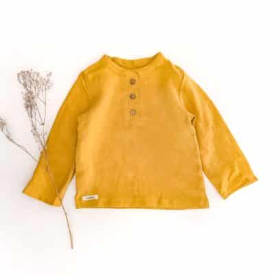 Sofortkauf: langarm Leinenshirt mit Knopfleiste in Sonnengelb, Gr. 98/104