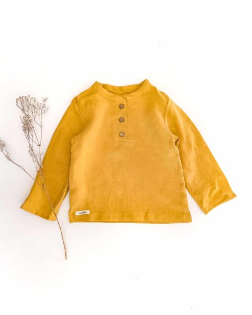 Sofortkauf: langarm Leinenshirt mit Knopfleiste in Sonnengelb, Gr. 98/104