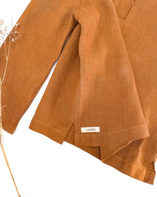 Sofortkauf: langarm Leinenshirt mit Knopfleiste in Zimt, Gr. 122/128 – Bild 3